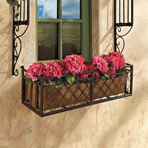 adjustable metal black window box planter|black iron window boxes.